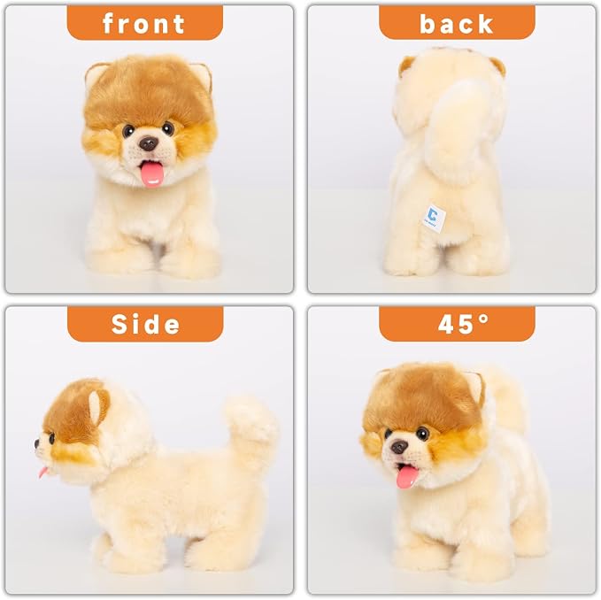 CU-MATE Electronic Walking Dog Toy, Interactive Plush Pomeranian Puppy, Realistic Interactive Pet Toy Dog, Walking, Barking, Wagging Tail & Talking, Present Gifts for 3+ Year