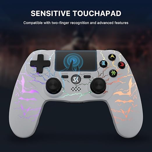 Kujian Wireless Controller for PS4 with RGB, Gaming Remote for PS4 with1000mAh Battery/Dual Shock/6-Axis Gyro/3.5mm Audio Jack/Speaker, Gaming Controller for Playstation 4/PS3(White)