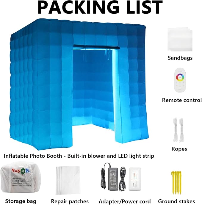 SAYOK Portable Inflatable Photo Booth Enclosure (White, One Door, 8.2x8.2x8.2ft) Photo Booth Backdrop Inflatable Cube Tent for Wedding Birthday Graduation Party Event