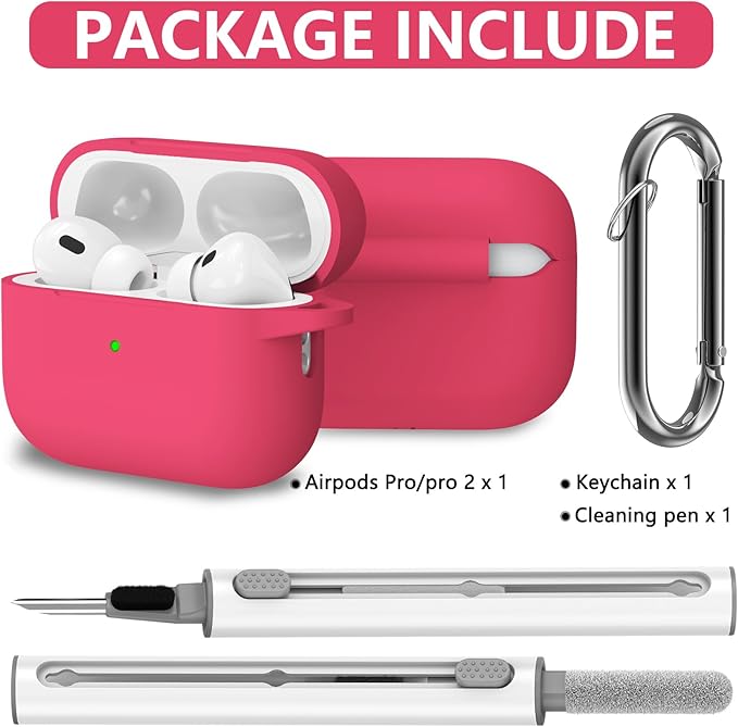 Ljusmicker for AirPods Pro Case Cover with Cleaner Kit,Soft Silicone Protective Case for Apple AirPods Pro 2nd/1st Generation Case for Women Men,AirPods Pro Case Accessories with Keychain-Rose Pink