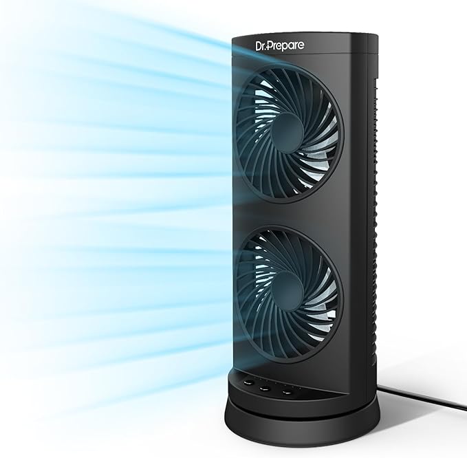Dr. Prepare Tower Fan DC Oscillating Fan, Portable Desk Fan with 3-Speed Options, Dual Air Circulation, 110° Oscillation, 3 Timers, Personal Quiet Table Fan for Home Office Desktop Bedroom, 13 inch