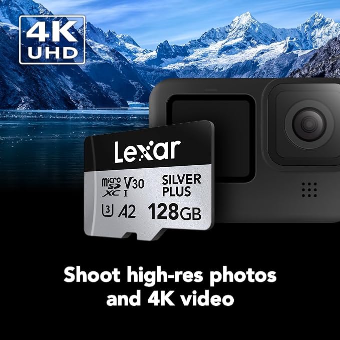Lexar 128GB (2-Pack) Professional Silver Plus Micro SD Card, UHS-I, C10, U3, V30, Full HD & 4K, Up to 205/150 MB/s microSDXC Memory Card, for Videographers, Gamers (LMSSIPL128G-B2ANU)