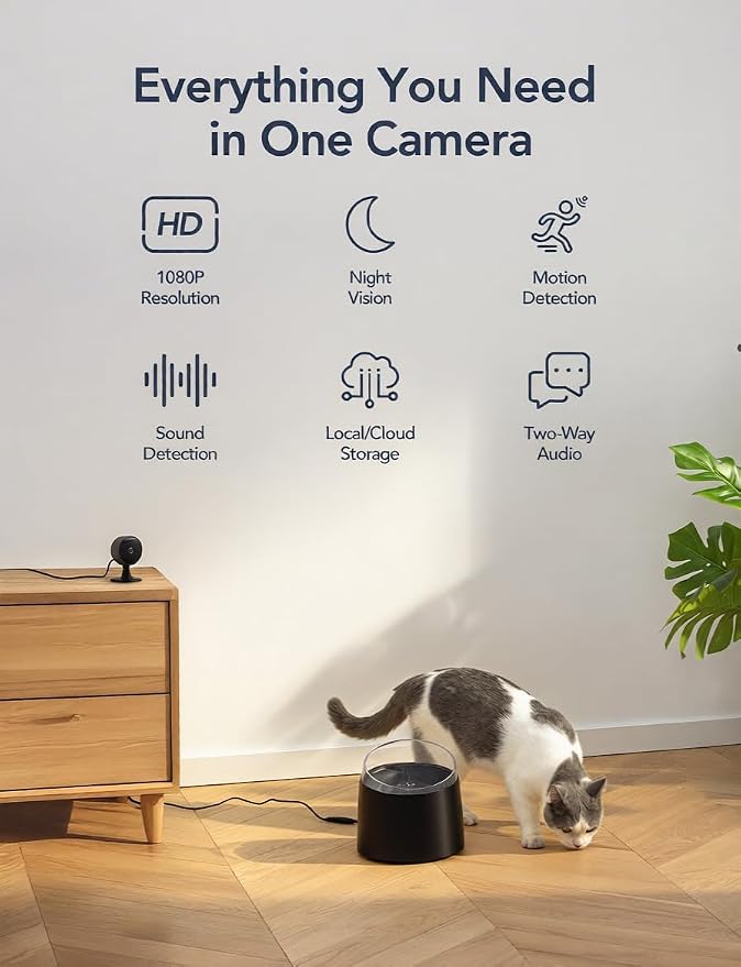 GNCC 2.4GHz Indoor Security Camera, 1080P Home Camera for Pet Monitoring, Motion Detection, Two-Way Audio, IR Night Vision, Easy Install, Cloud Storage Subscription Required, No 5GHz Support (GC3B-1P)