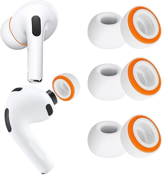 KASOTT 2025 Upgraded for AirPods Pro 3 Memory Foam&Silicone Hybrid Ear Tips, Ultimate Comfort, Anti-Slip Eartips, Superior Noise Isolation, Fits in The Charging Case, 3 Pairs (Orange, Small)