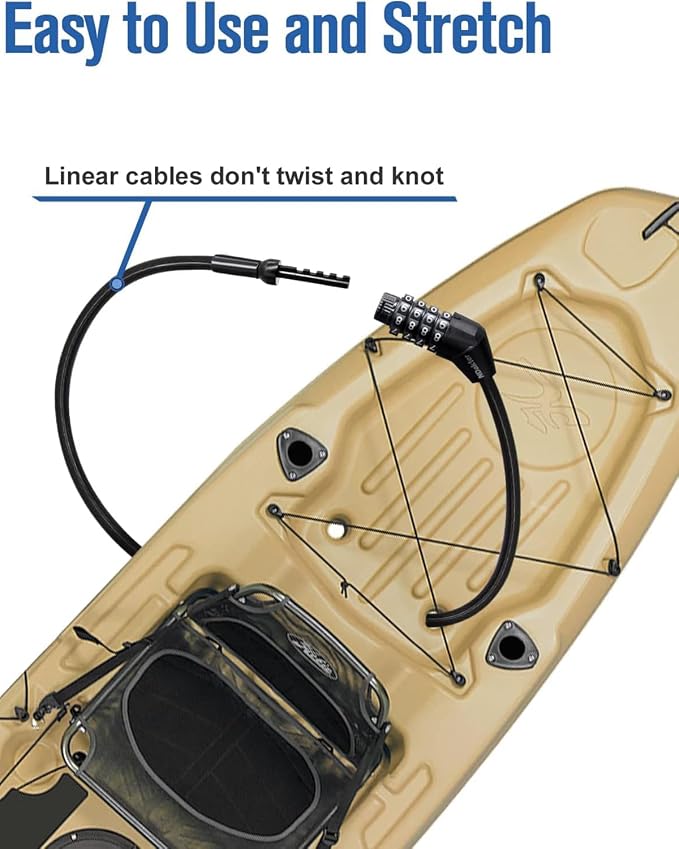 NDakte Bike Lock, Extra Long Straight Cable Lock (6FT, 12FT, 18FT, 22FT, 27ft) with Resettable Combination, Unique Narrow Designed for Kayaks, Scooters, Paddle Boards and Outdoor Gear