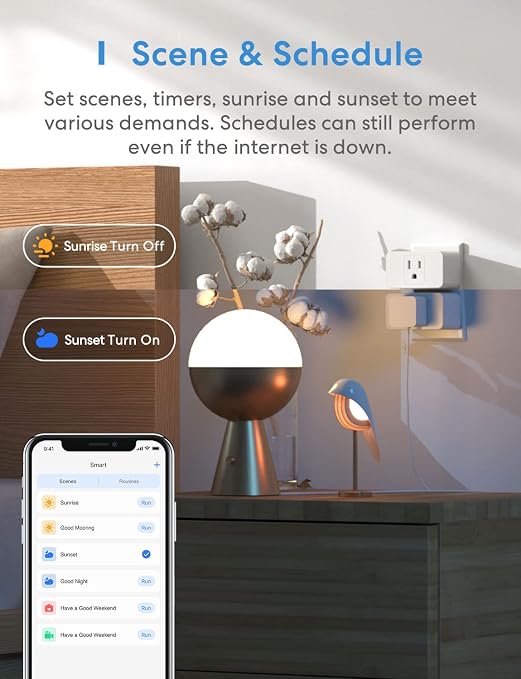 Meross Smart Plug Mini, 15A & Reliable Wi-Fi, Support Apple HomeKit, Siri, Alexa, Echo, Google Assistant, Nest Hub and SmartThings, App Control, Timer, No Hub Needed