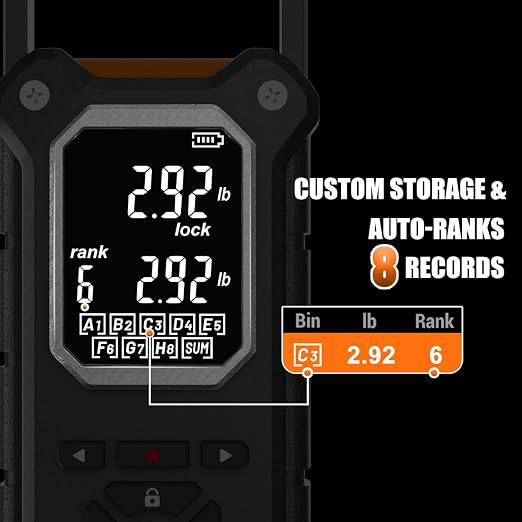 SNAIL TRAIL 8 Storage Bins Digital Fishing Scale & Lip Gripper with Auto-Rank, Large & High Contrast Backlit LCD Display, Multi-Mode(LB, LB-OZ, KG), 50 lbs Tournament Bass Fish Weigher, Gift for Men