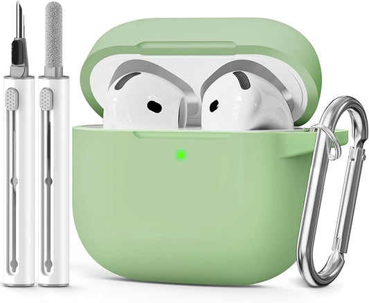 for AirPods 4 Case 2024 Come with Cleaner Kit,Soft Silicone Protective Cover for Apple AirPods 4th Generation Cases with Keychain,Compatible with AirPod 4 Case for Women Men-Pastel Green