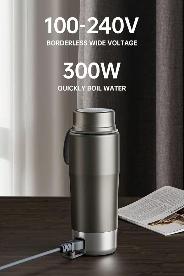 Pure Titanium Electric Travel Kettle, 0.52L Portable Water Boiler with 12 Temperature Controls, 100-240V Dual Voltage for Travel Office Hotel