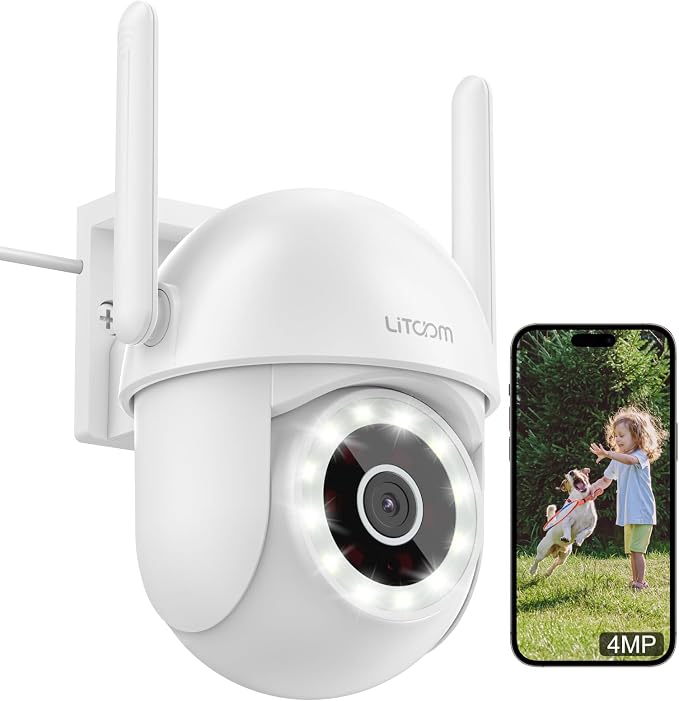 litokam 2.5K Security Camera Outdoor, 2.4G Wi-Fi Camera for Home Security Outdoor with Smart Motion Detection, 360° PTZ Surveillance IP Home Cam Outside with Color Night Vision, Siren & 2-Way Talk