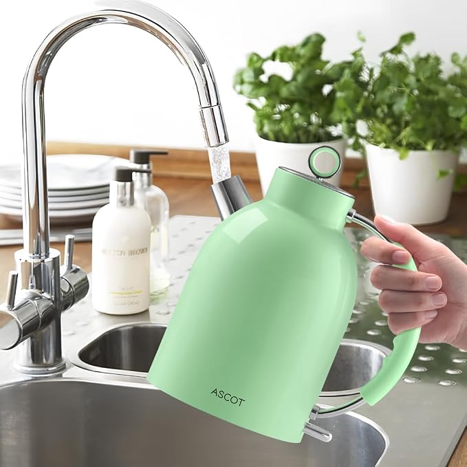 Electric Kettle, ASCOT Electric Tea Kettle, Stainless Steel Water Boiler, Fast Boiling, 1.5L, 1500W, BPA-Free, Cordless, Automatic Shutoff, Boil-Dry Protection, Green