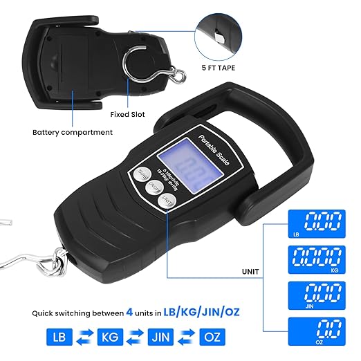 Digital Fish Scale, 75KG （165LB） Professional Fishing Scale Luggage Scale & Fish Lip Gripper Set with 5FT Tape Measure (with A Lip Gripper)