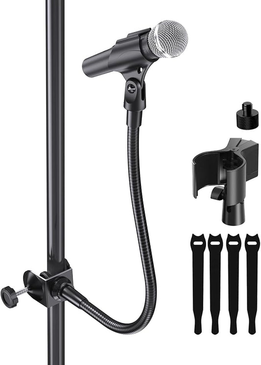 19-Inch Gooseneck Microphone Stand - Flexible Clip-On Mic Arm Holder with Super Clamp & 5/8" to 3/8" Adapter, Compatible with Shure, Pyle, Blue Snowball, Razer for Music Performance & Podcasting