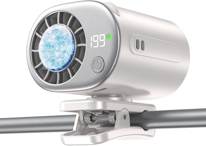 Clip-On Portable Fan with Ice Cooling, 20000 RPM Rechargeable Handheld Turbo Fan, 360° Rotating Detachable Clip, Mini Stroller Fan for Baby, Compact Travel Essentials, Summer Gifts for Women,White