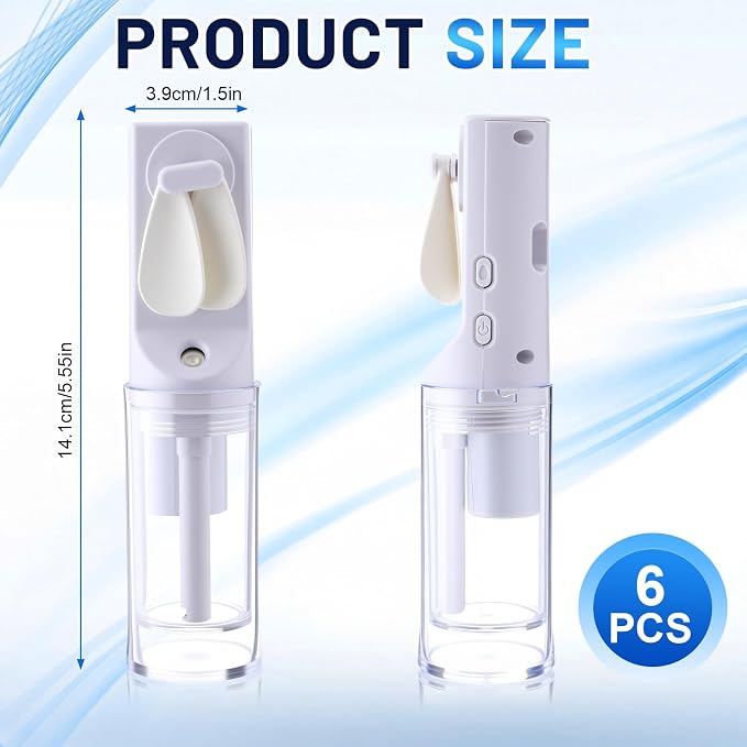6 Pack Portable Misting Fan Handheld Rechargeable Fan Mini Battery Operated Fans with 4 Speeds Water Mist for Women Men Home Office Travel Makeup Outdoor (White)