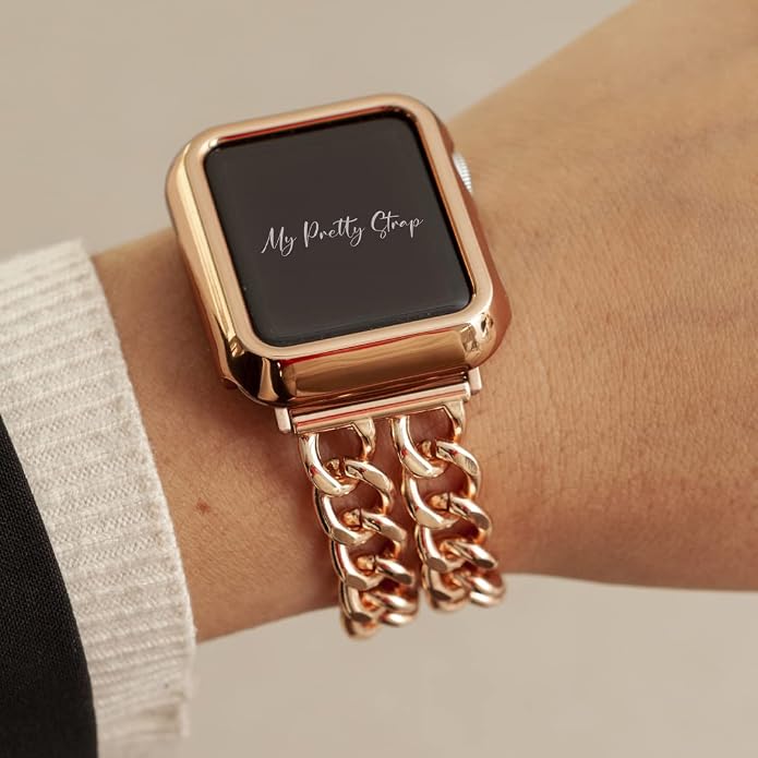 My Pretty Strap - Compatible Apple Watch Band Strap, Stainless Steel Fashion iWatch Replacement Strap- Easy Resizing, No Tool Needed, Fits Most Wrists- Compatible with Series 1-11, SE and Ultra