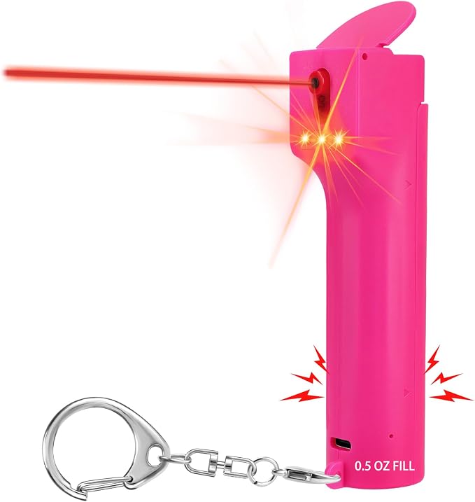 3-in-1 Pepper Spray Personal Alarm, 12ft UV Marking Dye Wind Resistant Gel Refillable, 140dB Siren, 3 Red Strobe Rechargeble, Fast Flip Safety Cover, Outdoor Running Jogging Hiking Cycling Easy Carry