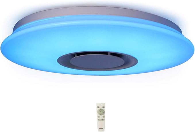 Upgrade 15 inch Dimmable LED Music Ceiling Light with Bluetooth Speaker 24W, Bluetooth Control via Smart Phone APP, Flush Mount Ceiling Light Family Bedroom (Remote Includes)