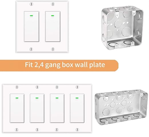 Micmi Smart light switch 2gang, Works with Alexa, Compatible with Google Assistant, No Hub Required, Smart Home WiFi Wireless, Suit for 1/2/3/4 Gang Switch Box, Neutral Wire Required, White 4pack