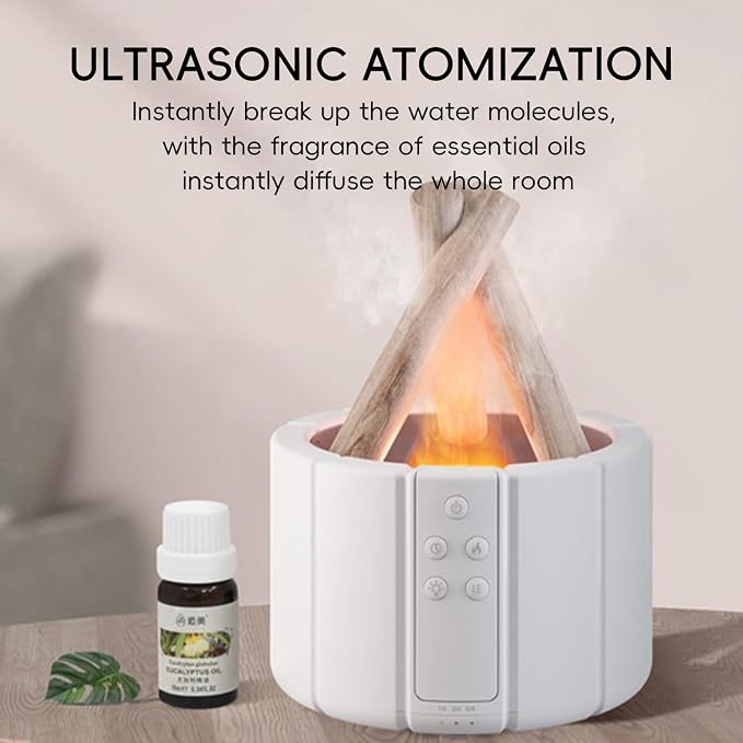 YALEDI Campfire Flame Fire Diffuser, Bonfire Aromatherapy Essential Oil Diffuser, 250ml Wood Cool Mist Humidifier for Home,Bedroom,Office, Remote Control, Auto Shut-Off, Night Light, Gift (Black)