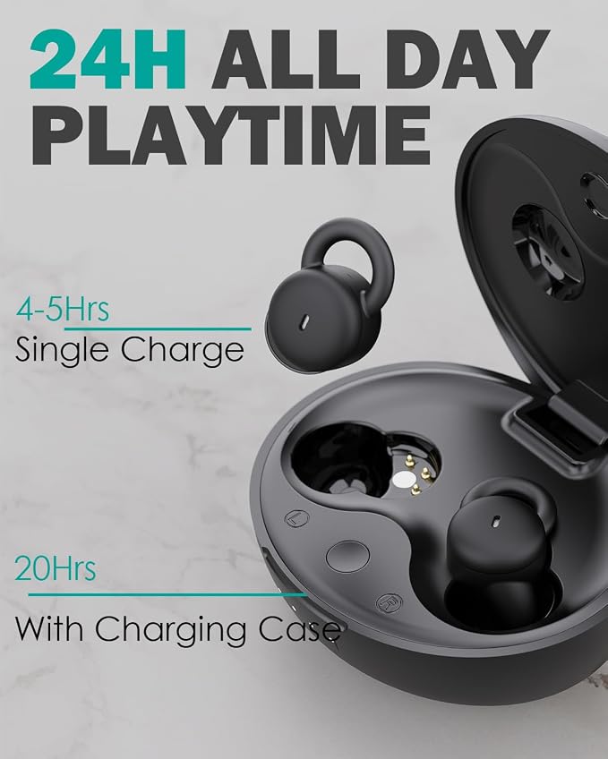 Smallest Invisible Sleep Earbuds Comfortable Noise Blocking Wireless Headphones for Sleeping Bluetooth Flat Ear Buds for Side Sleepers,Tiny Hidden Buds for Work Sports (Black)