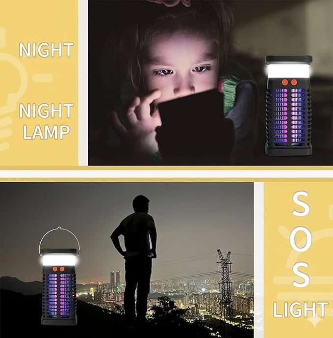 Solar Bug Zapper Outdoor & Indoor, 4200V Electric Mosquito Killer w USB Rechargeable 4000mah Battery, Waterproof Fly Trap for Gnat, Fruit Fly, Moths, Portable Pest Control for Indoor, Outdoor