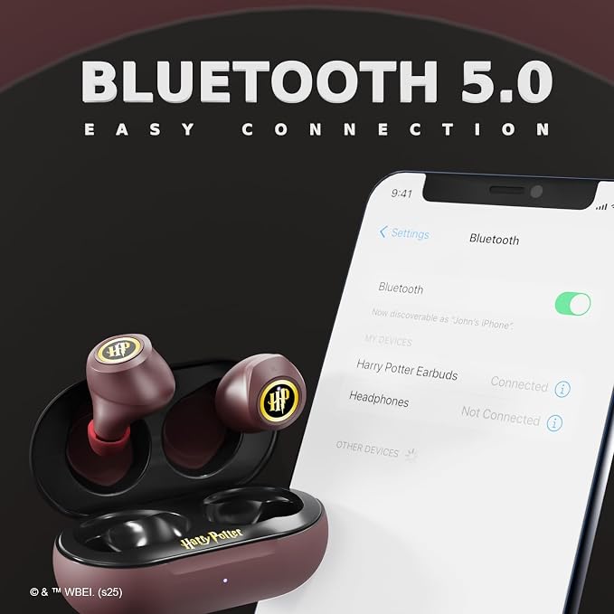 iJoy Harry Potter Hogwarts Crest Wireless Bluetooth Earbuds with Charging Case, Built-in Mic, 30 Hr Playtime, Officially Licensed | Harry Potter Gifts for Women, Men, Teens, Kids and All Fans
