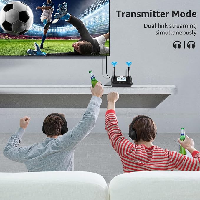1Mii B03+ Bluetooth 5.3 Transmitter Receiver for TV Home Stereo, aptX Low Latency & HD & Adaptive, Dual Link, Wireless Audio Adapter with Screen, Optical, RCA or AUX 3.5mm Port, Soundbar Passthrough