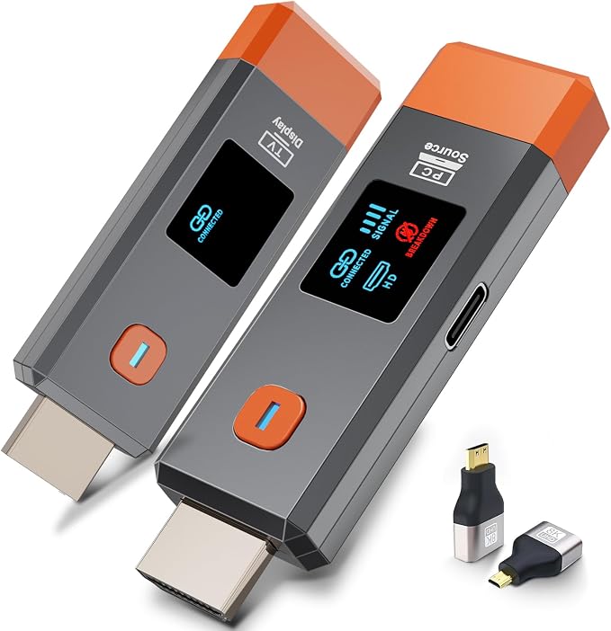 Wireless HDMI Transmitter and Receiver 328ft/100m Extender 1080P Output 4K Decode Input Plug&Play Portable 2.4G/5.8G for Video and Audio to Monitor from PC/Projector/TV Box