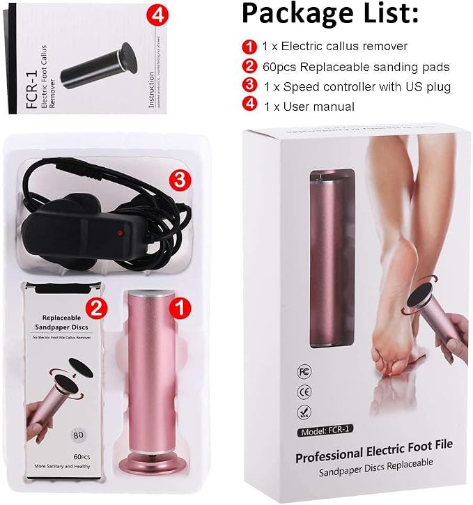 Electric Foot File Callus Remover for Feet, Adjustable Speed Foot Sander Grinder Professional Pedicure Tools for Dead Skin Heel Calluses with Replaceable Sandpaper Discs (Upgraded FCR-1 Pink)