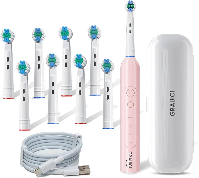 Deep Clean Rechargeable Electric Powered Toothbrush, Rechargeable Electric Toothbrush with 8 Brush Heads,Pressure Sensor to Protect Gums
