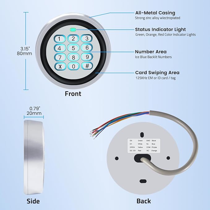 Security Wired Access Control Keypad, Metal Door Keypad, PIN Code & ID Card Key pad, Digital Code Entry Gate Keypad for Garage Door, Swing Sliding Gate Opener, Magnetic Lock and Access Control System