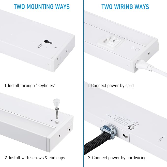 TORCHSTAR 4-Pack 22 Inch LED Under Cabinet Lighting 5CCT, ETL T24, 14W 1050LM, Hardwired & Plug-in, 5 Color Selectable CRI90 120V, Dimmable Under Counter Lights for Kitchen, White Aluminum Housing