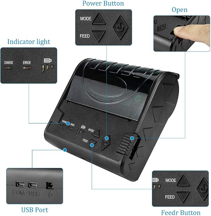 NETUM Wireless Bluetooth Thermal Receipt Printer, Portable Personal Bill Printer 80mm Mini USB POS Printer for Restaurant Sales Retail Compatible with Android