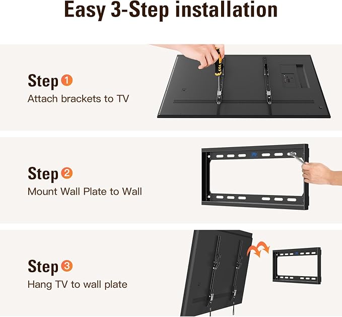 Mounting Dream Tilting TV Mounts for Most 26-60 Inch LED, LCD TVs up to VESA 400 x 400mm and 88 LBS Loading Capacity, TV Wall Mount with Unique Strap Design for Easily Lock and Release MD2268-MK