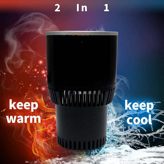 Auto Car Cup Holder Heating Cooling Drinks Smart Cooler Warmer Heater for Coffee Beverage Milk (Black with Silver)