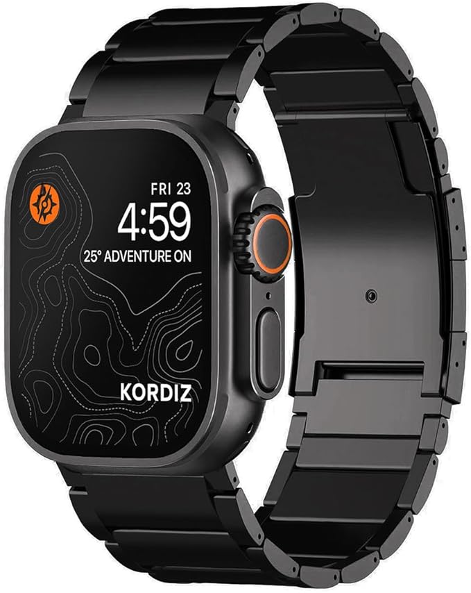 KORDIZ Titanium Watch Band T01 Max - Fits Apple Watch ULTRA 3 & ULTRA 2 Black (49mm) - Adjustable Titanium Apple Watch Band with Secure Clasp - Premium Color Matching Band with Comfortable grip - Replacement Wristbands for iWatch (T01 Max | ULTRA Black)