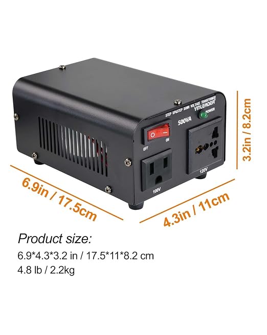 Yinleader 500W US to Japan Voltage Converter 120V to 100V Step Down Transformer for Japanese Appliances (Turntable/Player/Amplifier/yogurtia/Consoles/Synthesizers, etc.) in US