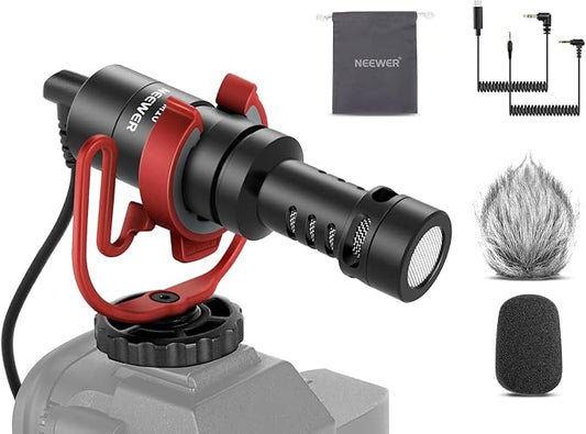NEEWER Plug & Play Vlog Microphone, 20-20KHz Mini Supercardioid Mic with 3.5mm TRS, USB C OTG Cable, Shock Mount, Windscreen Compatible with iPhone 16 15 14 Samsung S24 Android Tablet Mac Camera, VM10