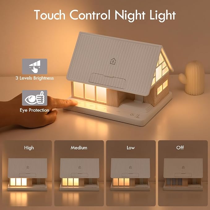Night Light,House-Shaped Nightstand Light with 15W Wireless Charger and White Noise Machine,Touch Control 3-Level Dimmable Lamp with Timer, Sleep Aid Bedside Light for Bedroom Décor & Gift
