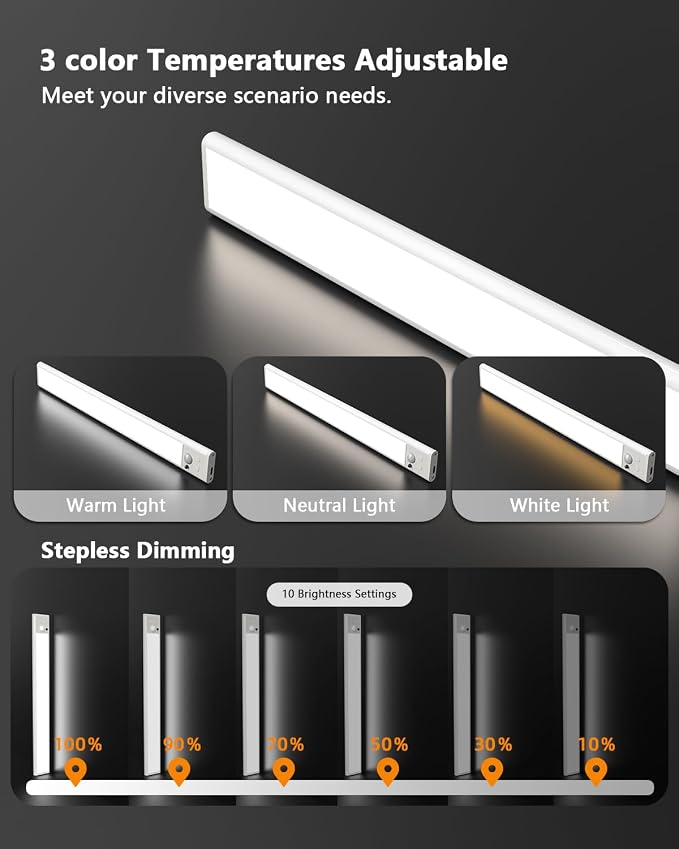 long-stars Motion Sensor Under Cabinet Lighting, 1500mAh Rechargeable RGB Light Bar with Remote, 15 Colors Dimmable LED Night Light, Timer & Wireless for Kitchen Counter, 4 Pack