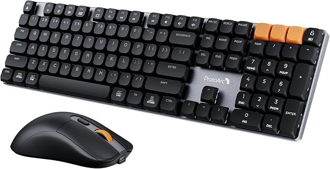 ProtoArc KM310 Mechanical Keyboard and Mouse, Wireless Rechargeable Aluminum Keyboard Mouse, 2.4G+Dual Bluetooth, Linear Red Switches, Multi-Device, No Backlight, for Windows/Mac - Space Gray