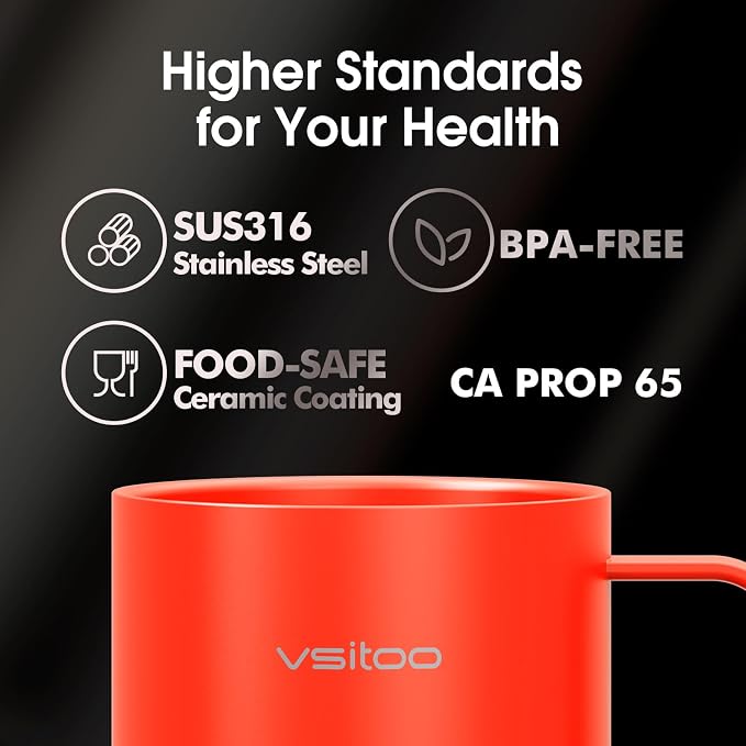 Vsitoo S6 Plus 12oz Smart Self Heating Coffee Mug, AI Auto-Sensing Heated Espresso Mug Temp Control 120-150℉, Rechargeable Mug Warmer with Music LED, IPX7 Gift for Women Men-Red