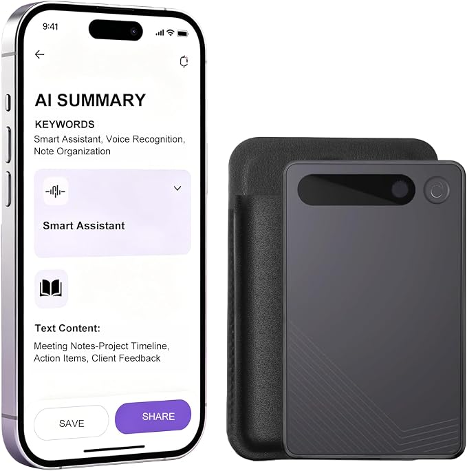 AI Voice Recorder, Transcription, Summary, Mind Map with AI Technology Support 128 Languages, 64GB Magnetic Case Audio Recorder for Lectures, Meetings, Calls