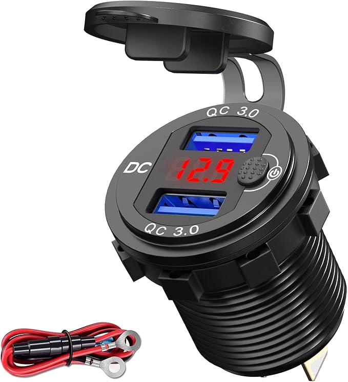 Quick Charge 3.0 Dual 12V USB Car Charger and Cigarette Lighter Socket 12V Splitter with Rocker Toggle Switch