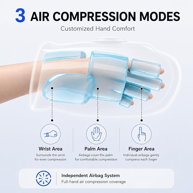 Hand Massager with Heat & Compression, Individual Finger Massage, Touch Screen & Large Display, 3 Modes 3 Intensity Levels, 3 Heat Settings, Rechargeable for Arthritis Carpal Tunnel Relief
