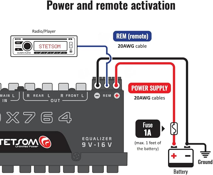 Stetsom EQX764-7 Band Equalizer, Pre-Amp Car Audio Graphic Equalizer with 4 Inputs (RCA & High) 6 Outputs, 10v Line Driver to Avoid Noise and Dedicated Sub Controls (Level & Frequency)