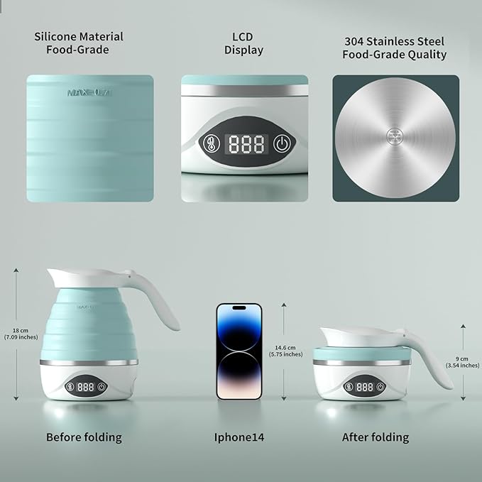 NIYE Collapsible Travel Kettle Electric Small Portable Mini Silicone Foldable Kettle for Boiling Water, Suitable for 110V & 220V Dual Voltage, for Tea & Coffee, 850W