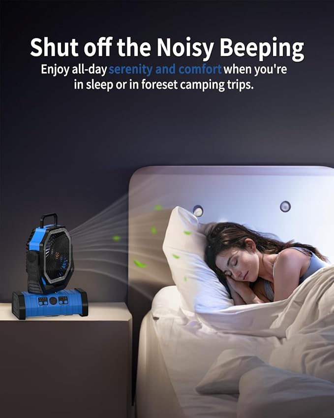 ADUST Camping Fan Battery Operated Powered Fan with LED Lantern Light 20000mAh Rechargeable Portable Oscillating, 360° Rotation Hanging Hook for Tents, Cordless USB Desk Fan(Blue)