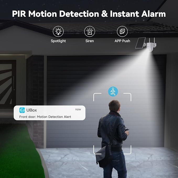 LIWAN Solar Camera Outdoor Wireless, 2.4G WiFi Security Cameras for Home Security, Surveillance Camera Outside with Solar Panel, 2K Color Night Vision, 360°PTZ, PIR Detection, 2-Way Talk